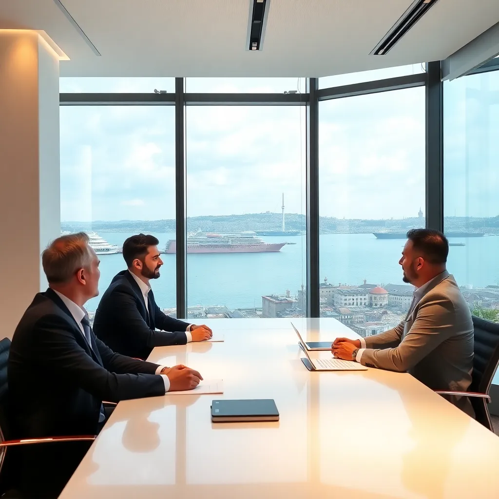İstanbul Boğazı manzaralı modern ofisimizde iş toplantısı